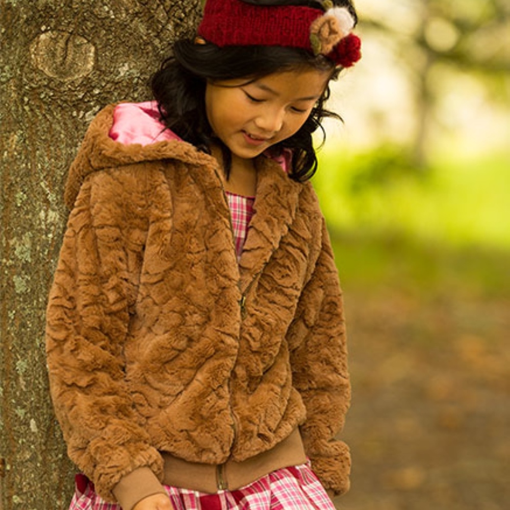 Pumpkin Patch Girl's Faux Fur Baseball Jacket Sz 6